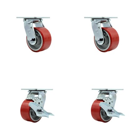 Service Caster Tool Box Caster Wheel Set 4'' Red Poly on Cast Iron Swivel Casters, 4PK TOOL-SCC-30CS420-PUR-RS-2-TLB-2